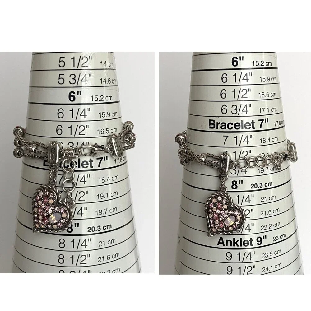 Brighton Power Of Pink Crystal Heart Charm 3 Strand Breast Cancer Bracelet